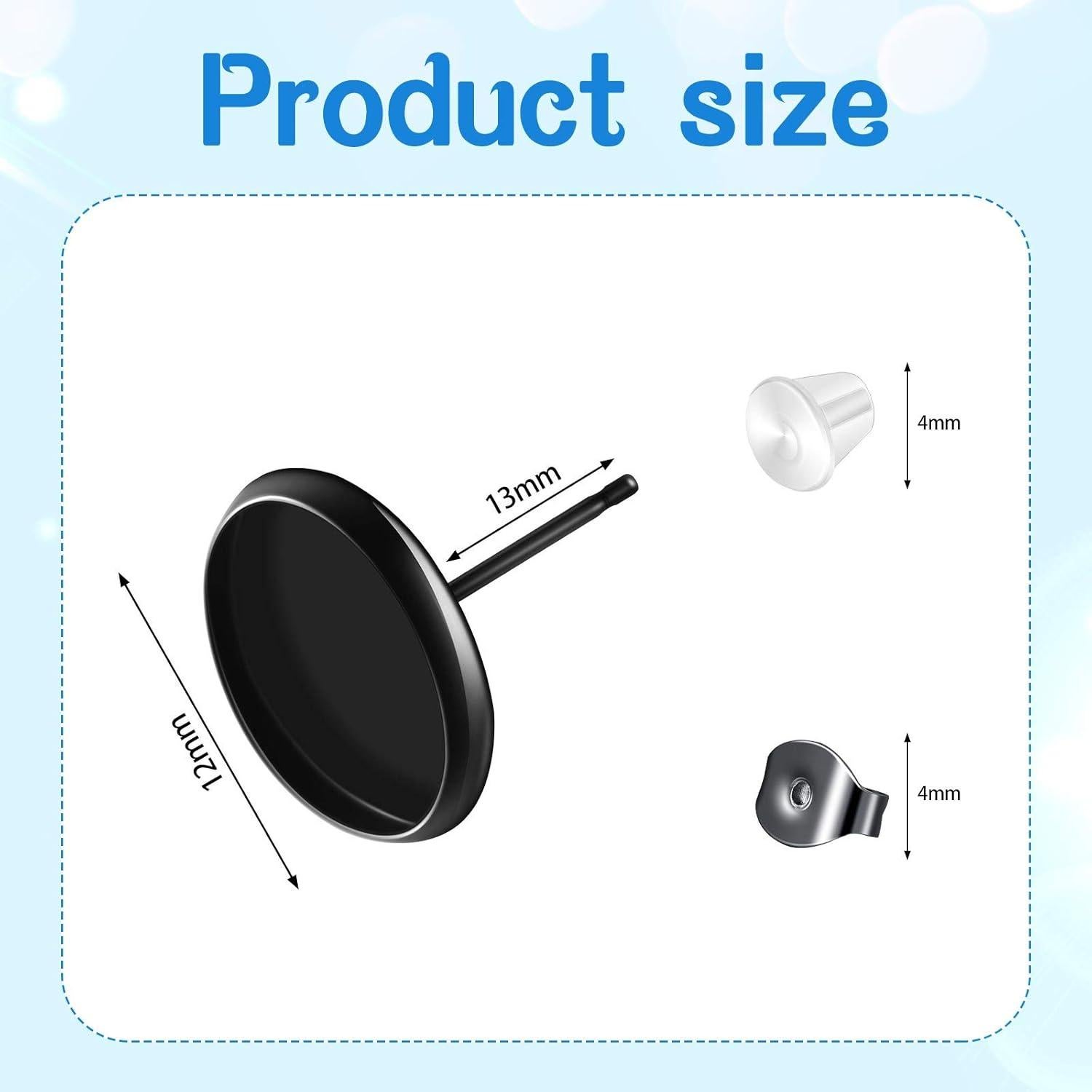 Kit de Aretes de Stud Hicarer 300 Piezas 12 mm Acero Inoxidable