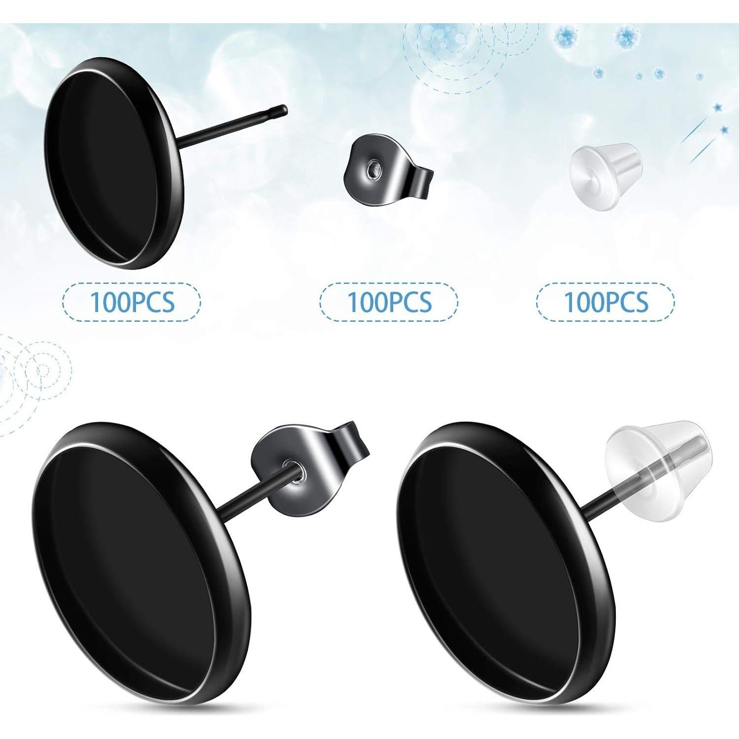 Kit de Aretes de Stud Hicarer 300 Piezas 12 mm Acero Inoxidable