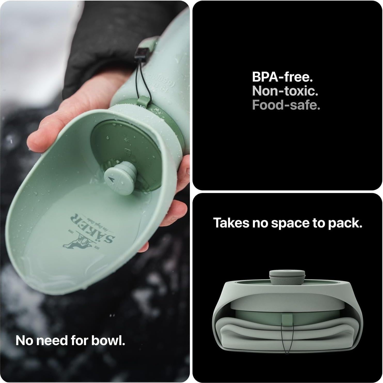 Botella de Agua Plegable SÄKER para Perros 350ml - Oliva