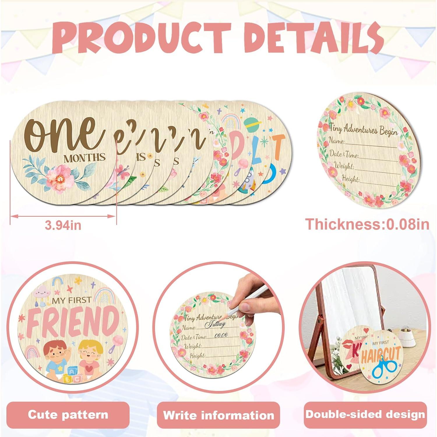 Tarjetas de Hitos Mensuales de Madera Threetols - 10 Piezas