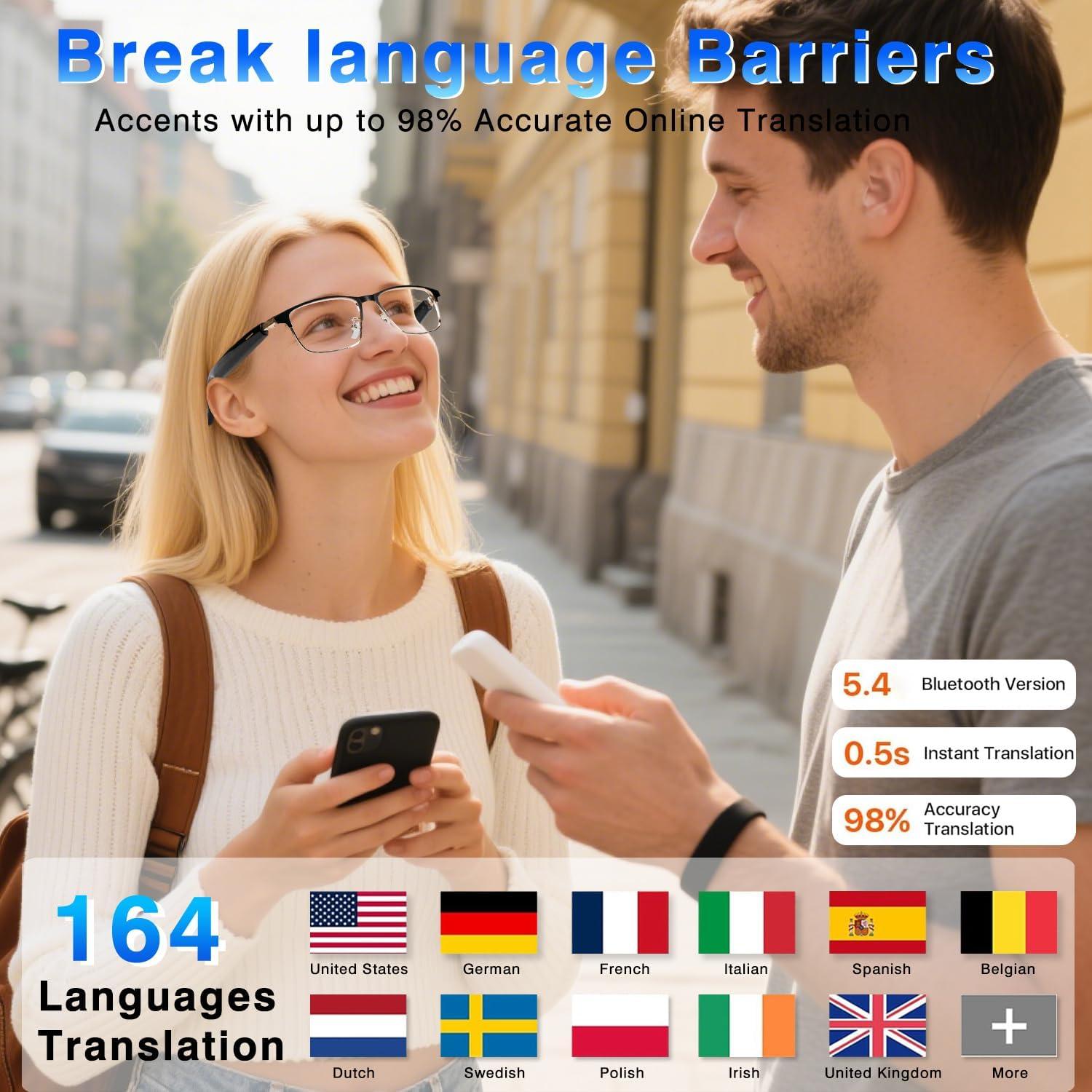 Gafas Inteligentes de Traducción OICIIDO con Bluetooth y 164 Idiomas