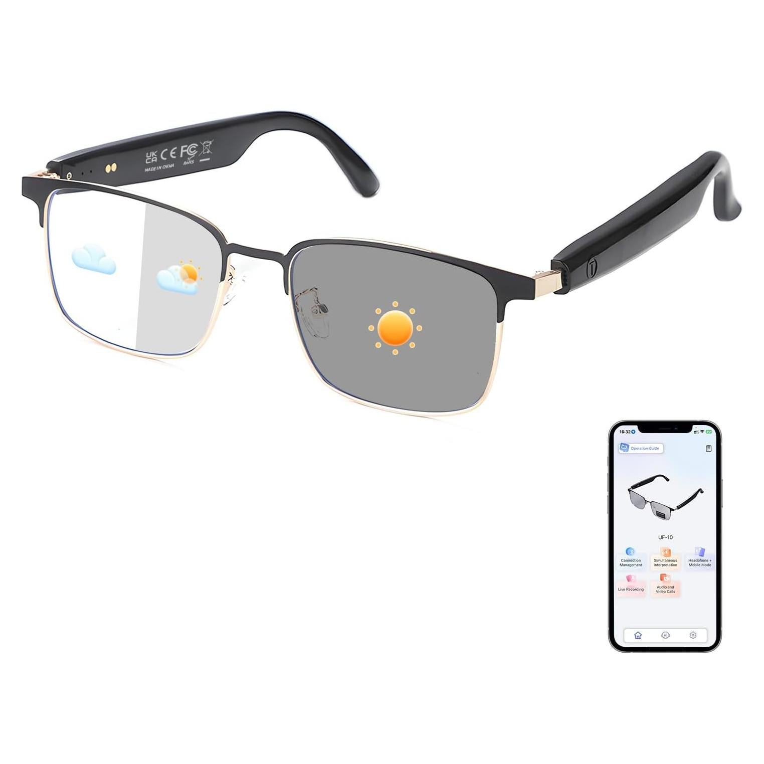 Gafas Inteligentes de Traducción AI Padom UF-10 Oro 160+ Idiomas