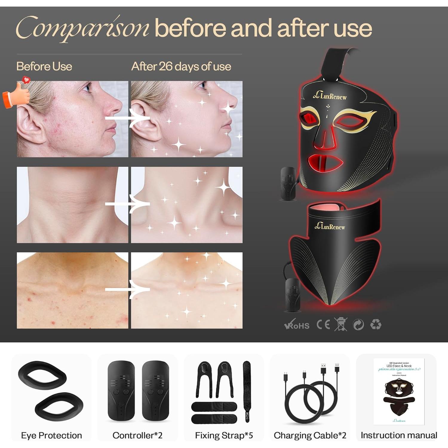 Máscara de Terapia de Luz Roja LuxRenew para Cara y Cuello