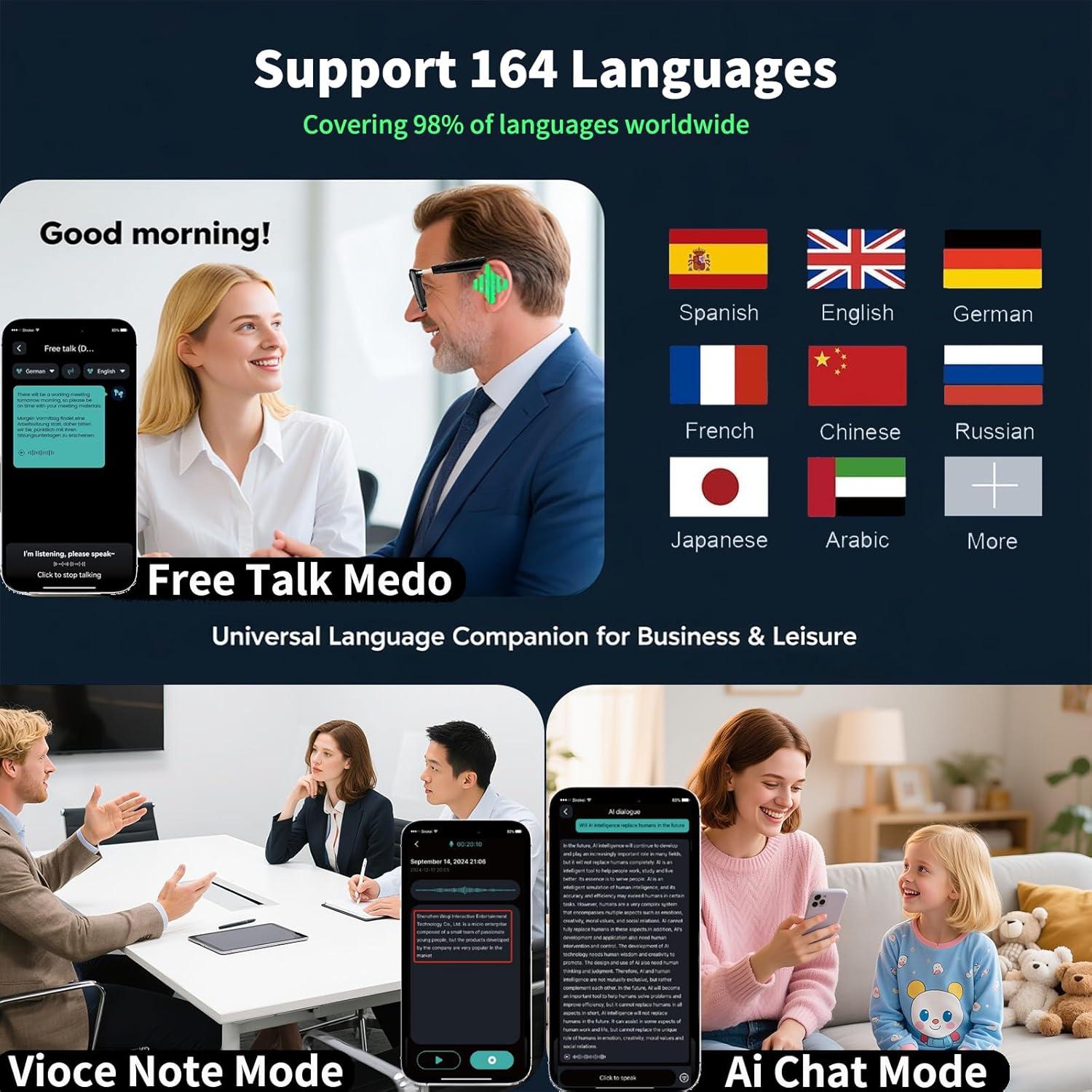 Gafas de Traducción Inteligente Giinova 138 Idiomas Bluetooth 5.4