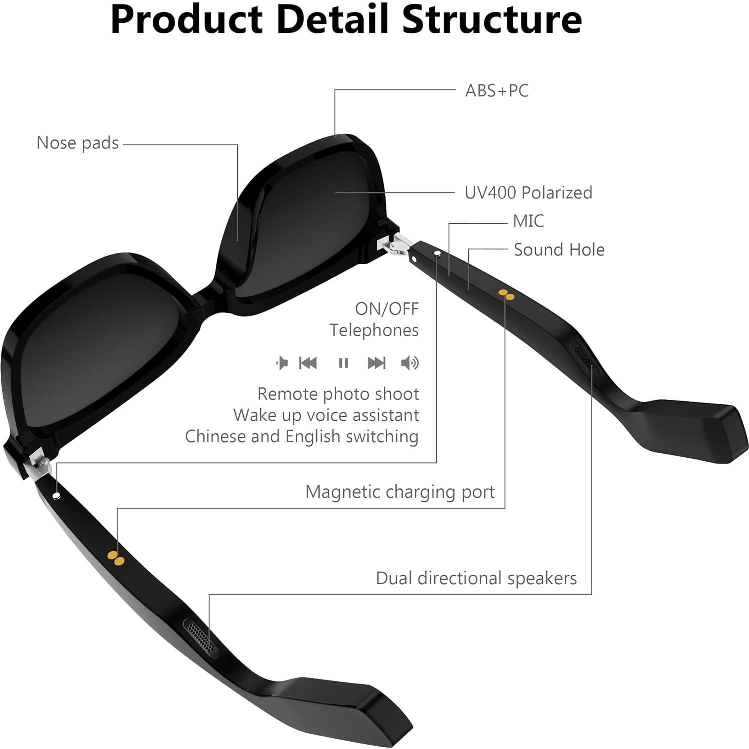 Gafas de sol inteligentes Enzriev Bluetooth 5.3 UV400 polarizadas