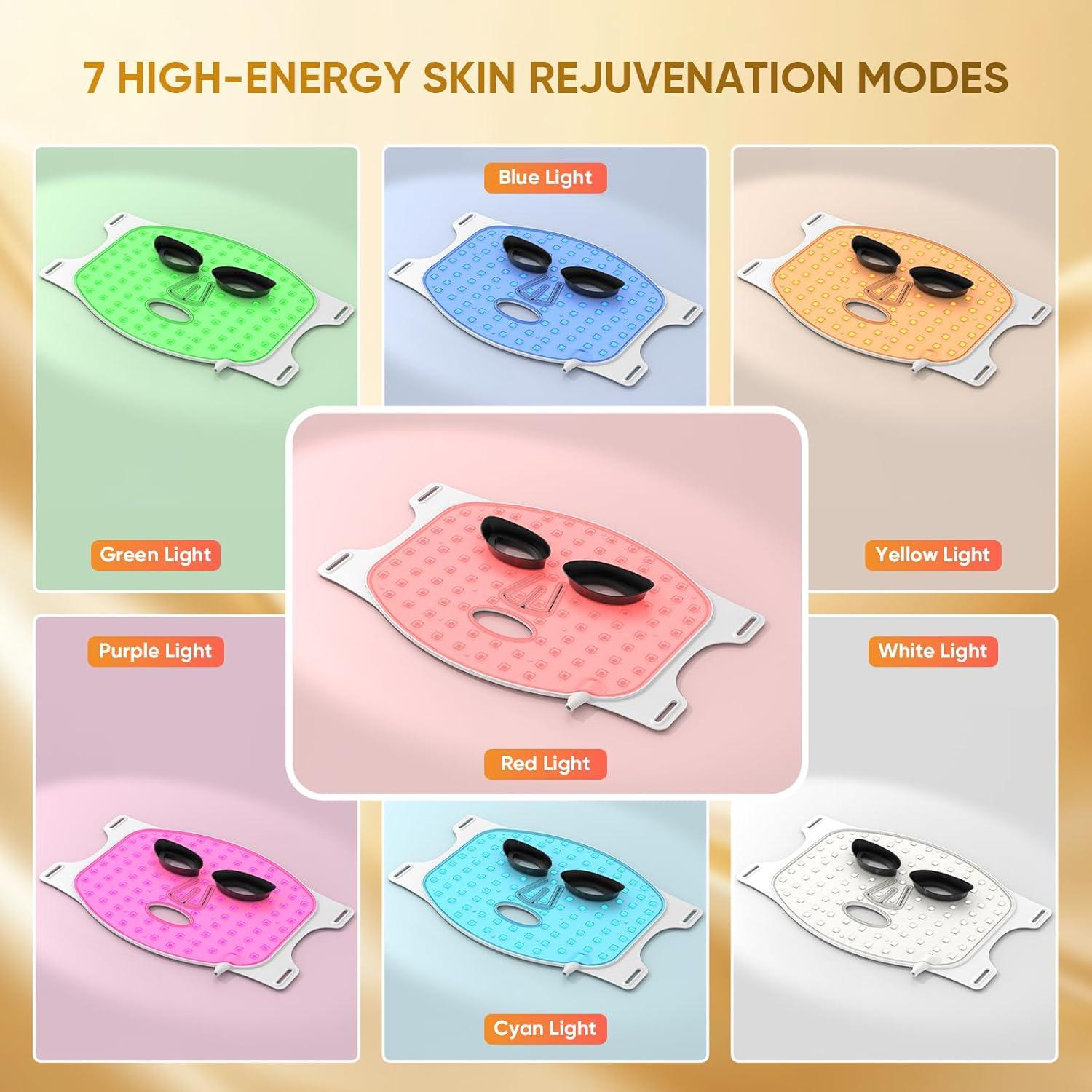 Máscara de Terapia de Luz Roja DZAVOK - 400 LEDs, 7 Modos