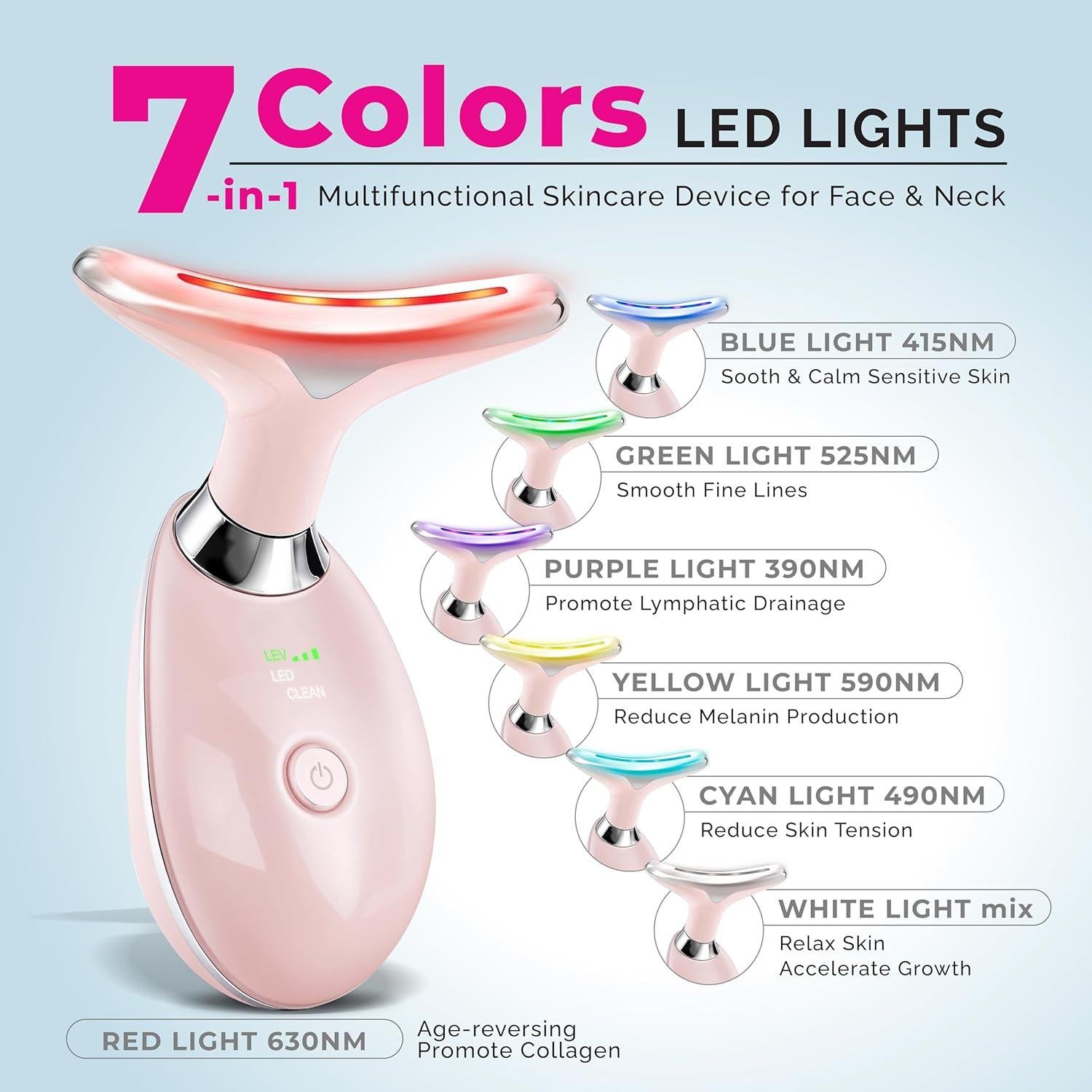 Masajeador Facial Biidey Rosa con Luz Roja y Microcorriente