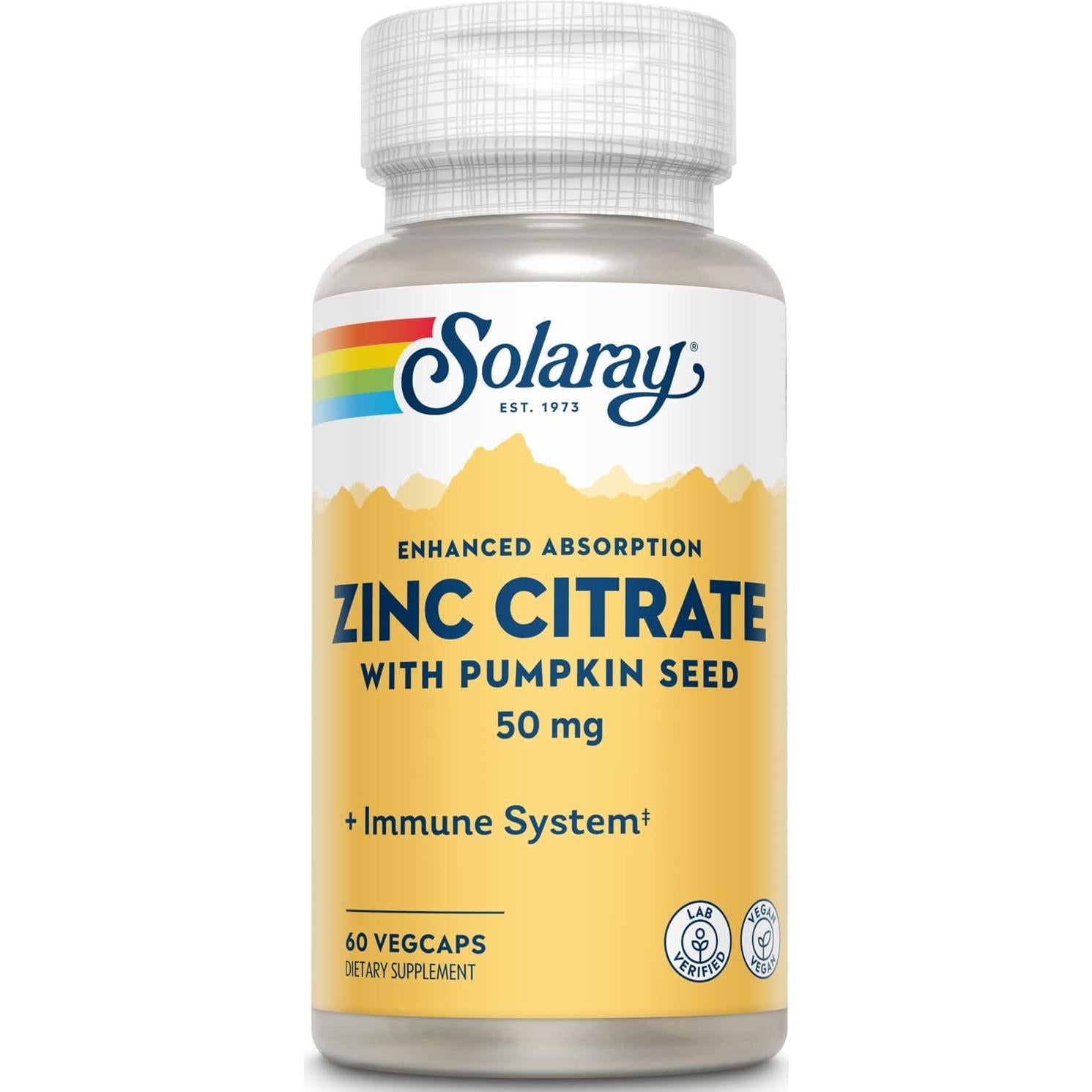 Citrato de Zinc Solaray 50mg - 60 Cápsulas Veganas