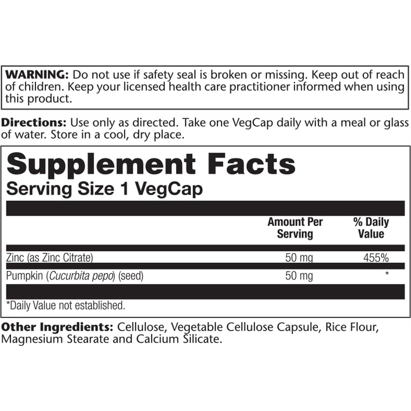 Citrato de Zinc Solaray 50mg - 60 Cápsulas Veganas