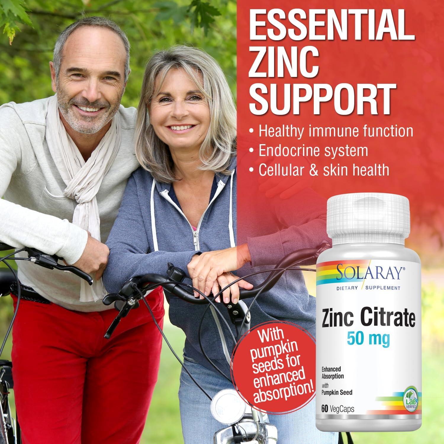 Citrato de Zinc Solaray 50mg - 60 Cápsulas Veganas