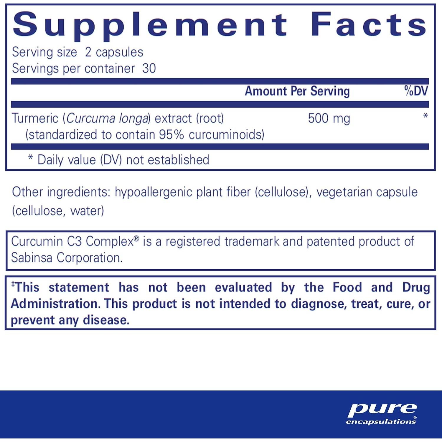 Cápsulas de Cúrcuma Pure Encapsulations 500 mg - 60 Unidades
