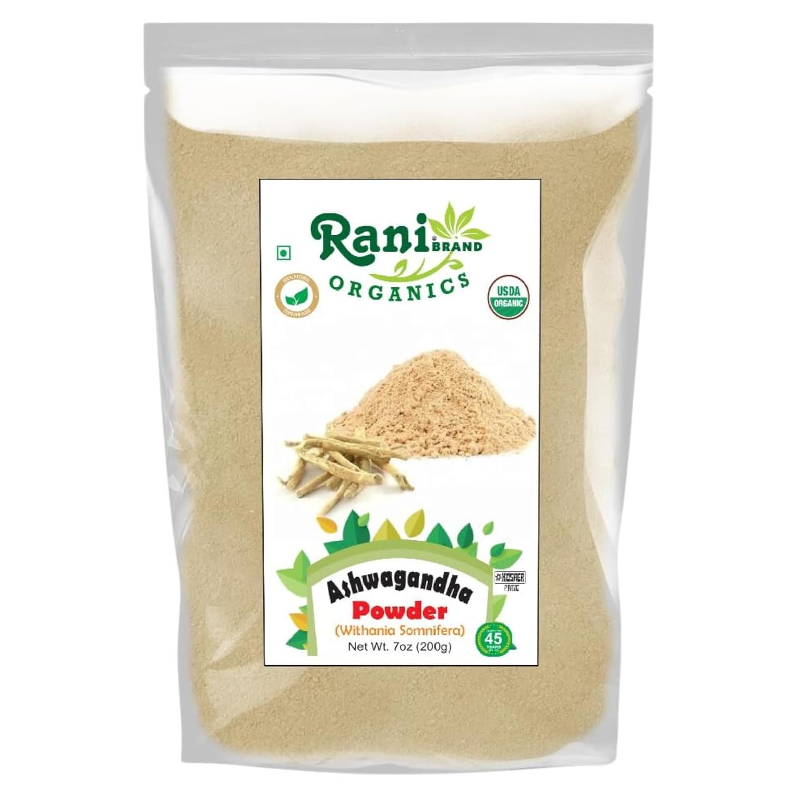 Polvo de Ashwagandha Orgánico Rani 200g - Sin Gluten, Vegano