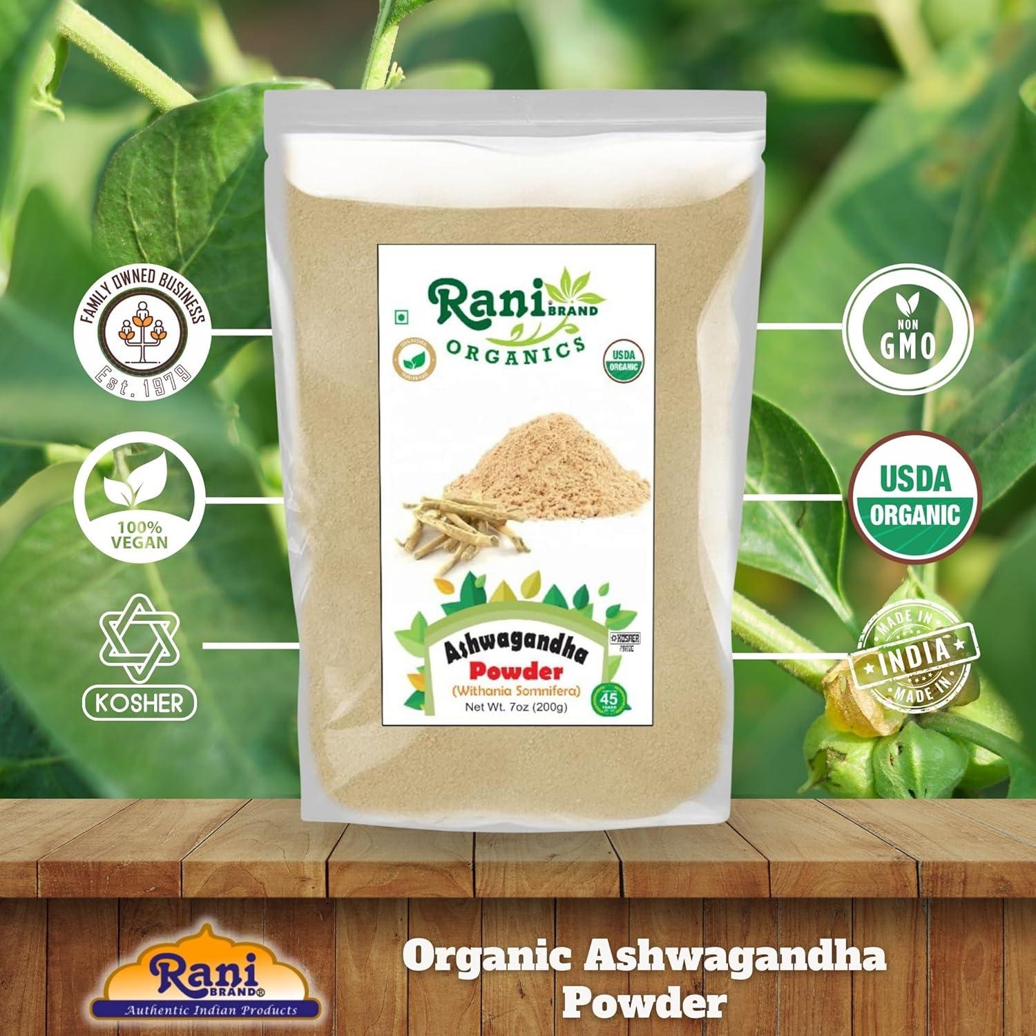 Polvo de Ashwagandha Orgánico Rani 200g - Sin Gluten, Vegano