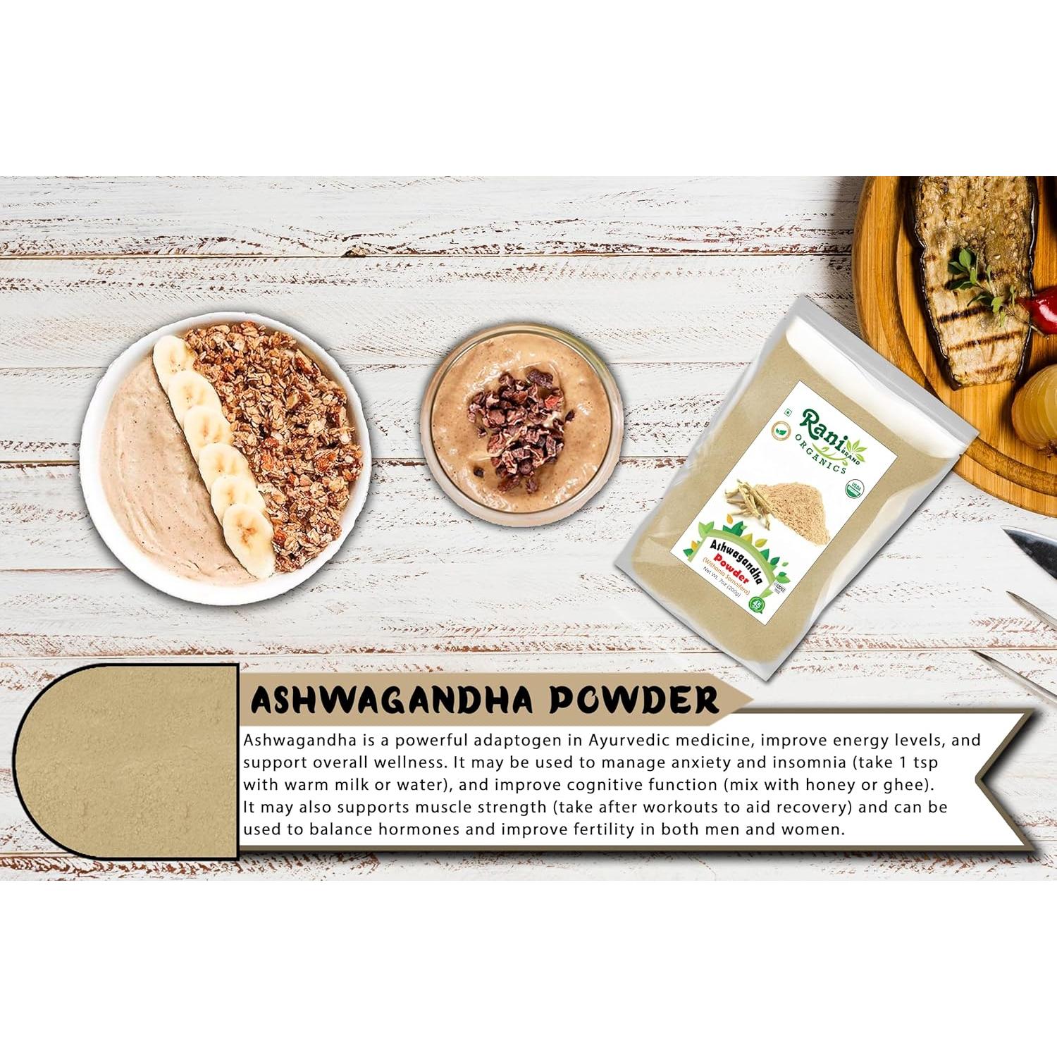 Polvo de Ashwagandha Orgánico Rani 200g - Sin Gluten, Vegano