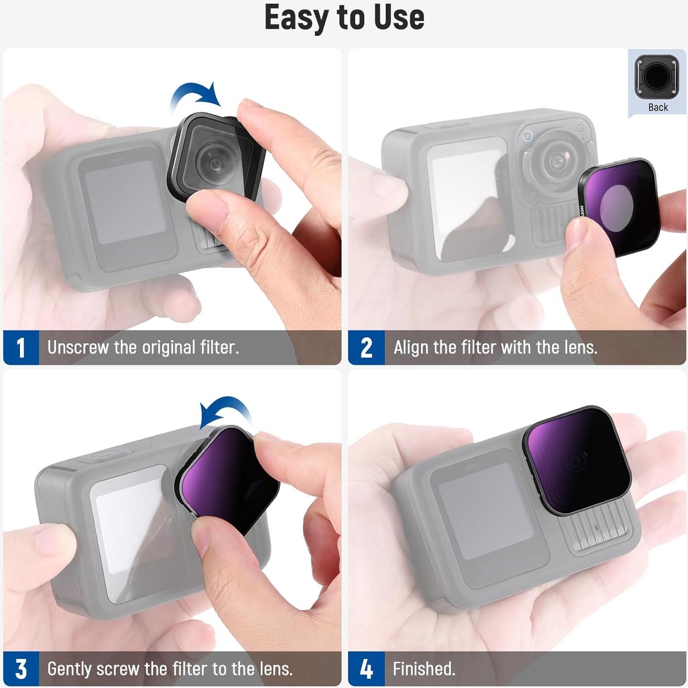 Juego de Filtros ND NEEWER para GoPro Hero 13 12 11 10 9 - Vidrio Óptico HD