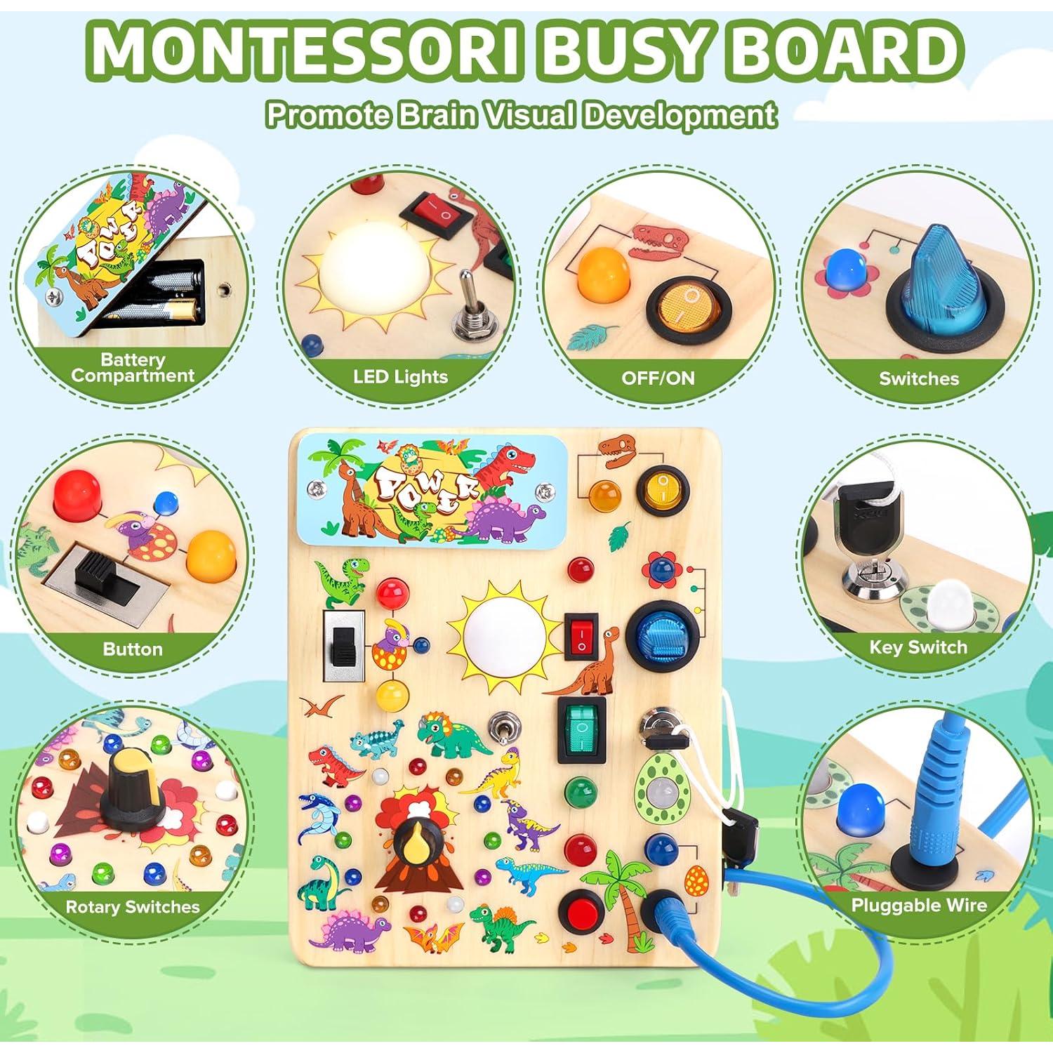 Tablero Ocupado Montessori Dinosaurio v2 - Juguete Sensorial 1-3 Años