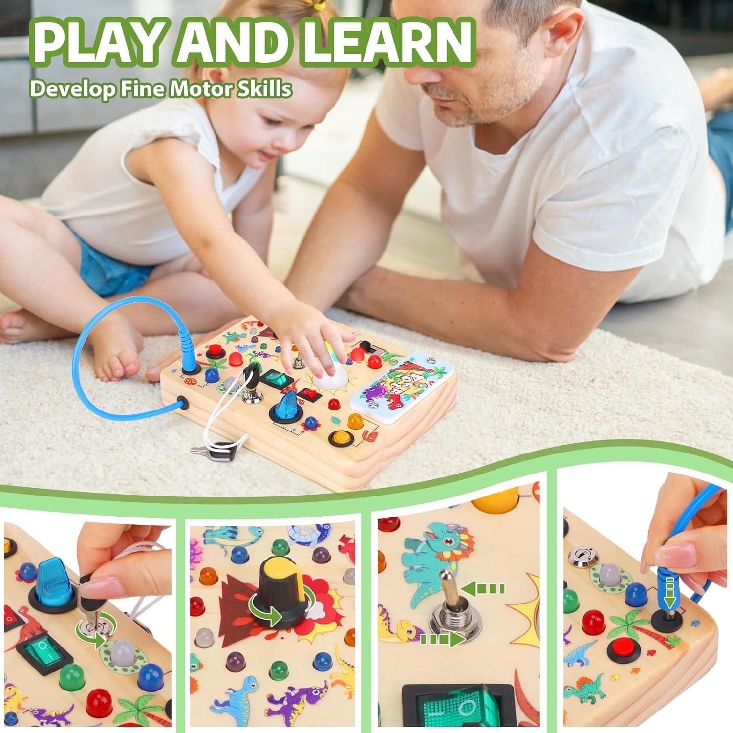 Tablero Ocupado Montessori Dinosaurio v2 - Juguete Sensorial 1-3 Años