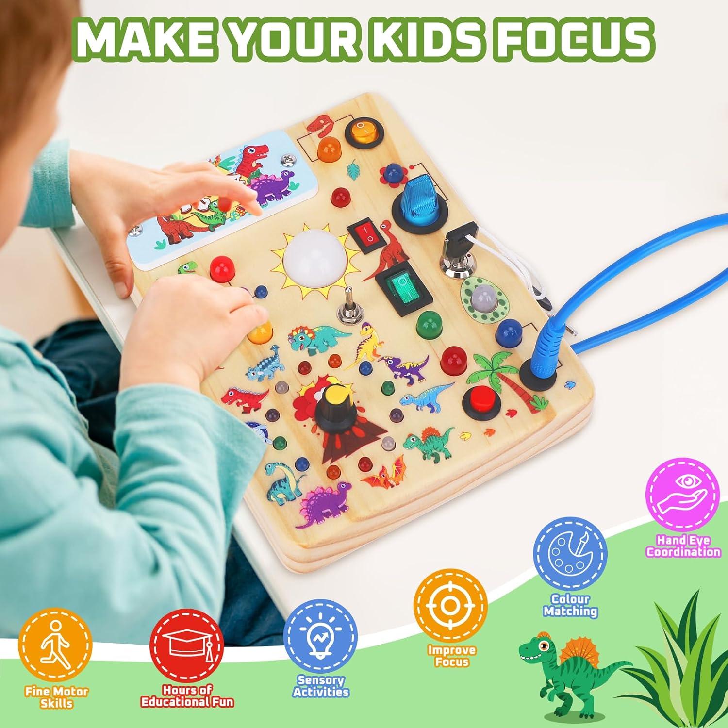 Tablero Ocupado Montessori Dinosaurio v2 - Juguete Sensorial 1-3 Años