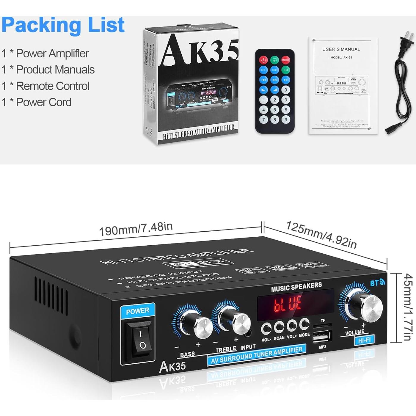 Amplificador de Audio DideaECO AK-35 Bluetooth 30W 2.0 Canal