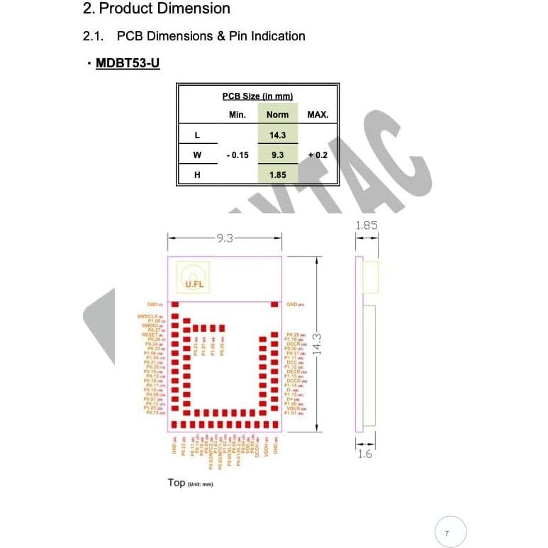 Módulo Bluetooth Raytac MDBT53-U1M nRF5340 48 GPIO