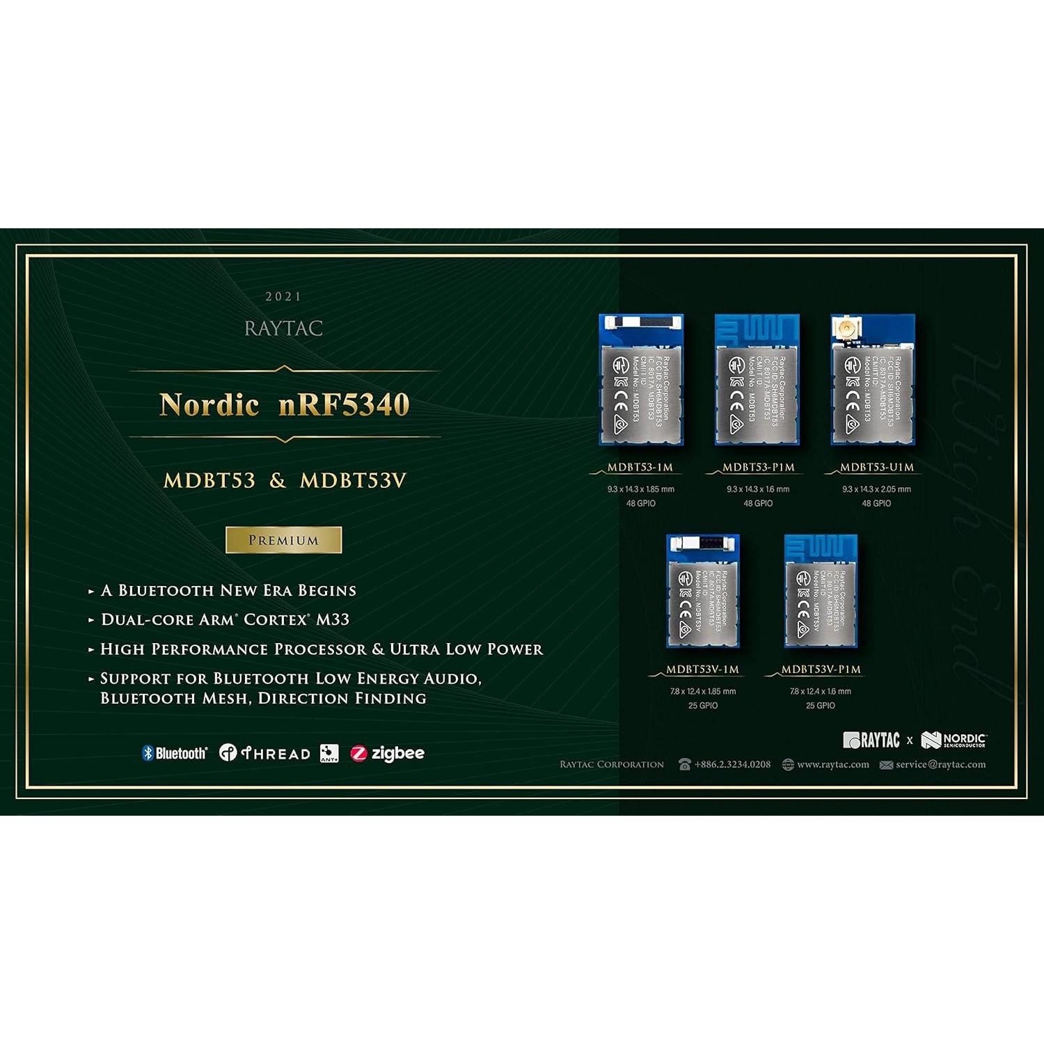 Módulo Bluetooth Raytac MDBT53-U1M nRF5340 48 GPIO