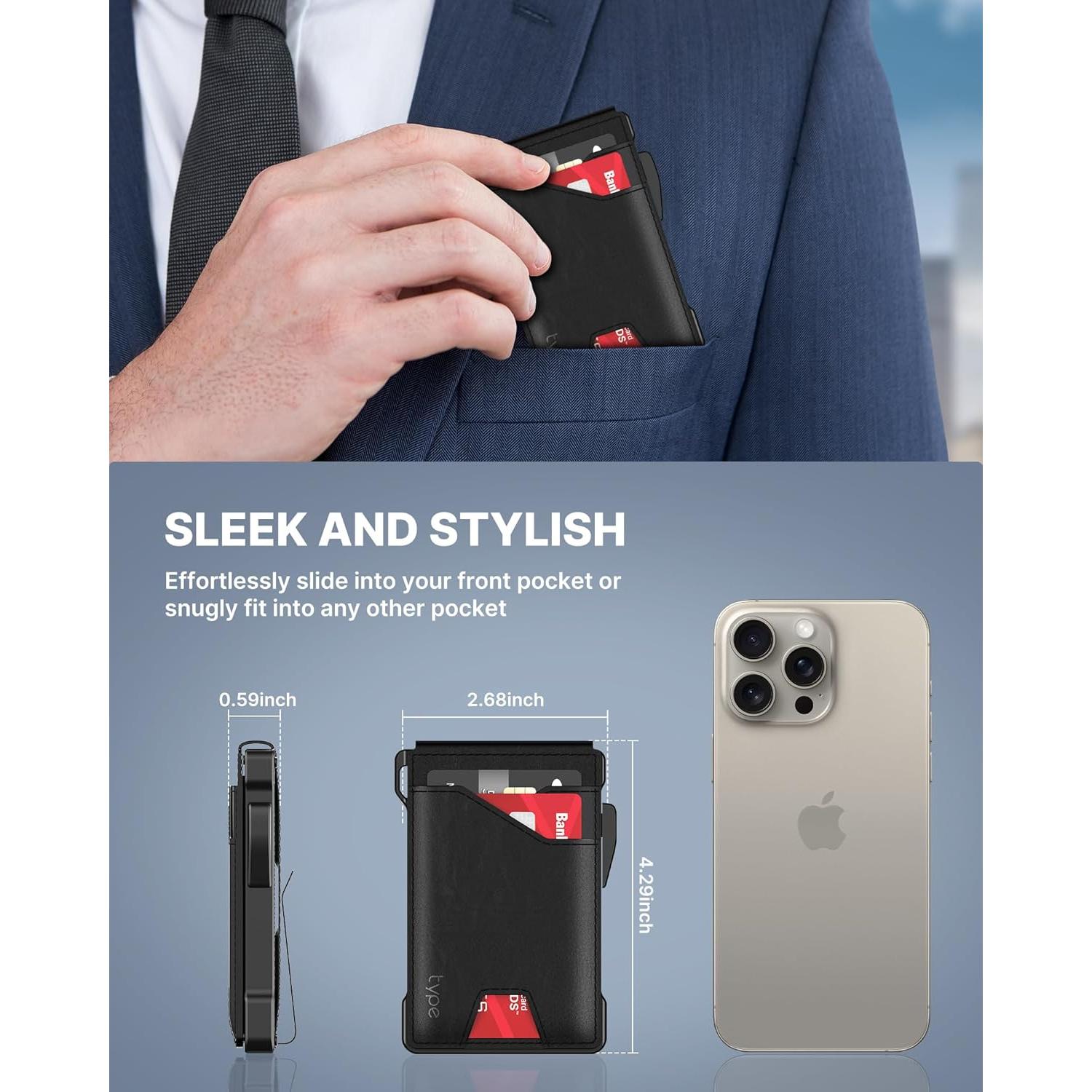 Cartera Táctica Typecase para Hombres - Cuero Genuino, RFID, Negro