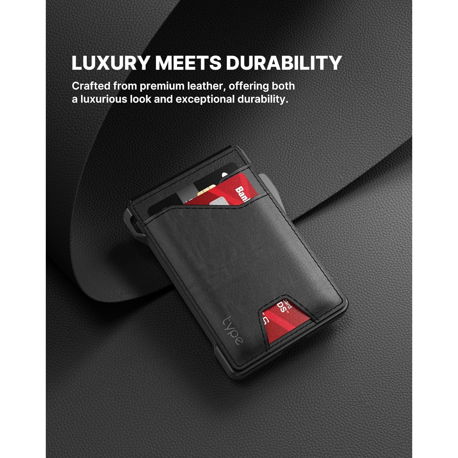 Cartera Táctica Typecase para Hombres - Cuero Genuino, RFID, Negro