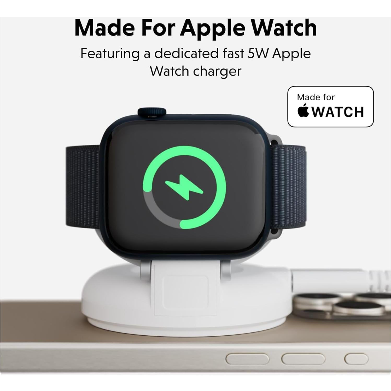 Cargador Inalámbrico 2-en-1 HyperJuice Qi2 para iPhone y Apple Watch