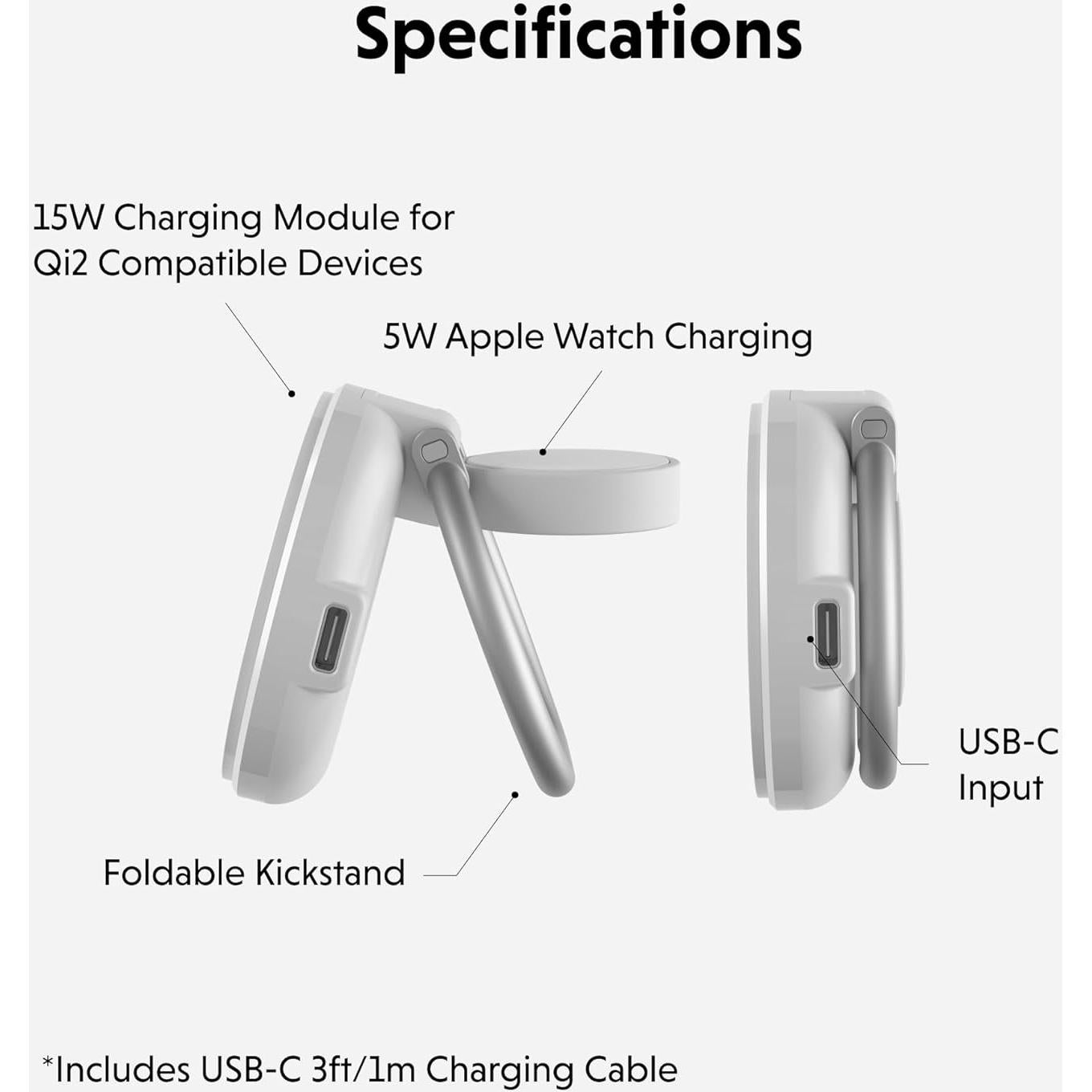 Cargador Inalámbrico 2-en-1 HyperJuice Qi2 para iPhone y Apple Watch
