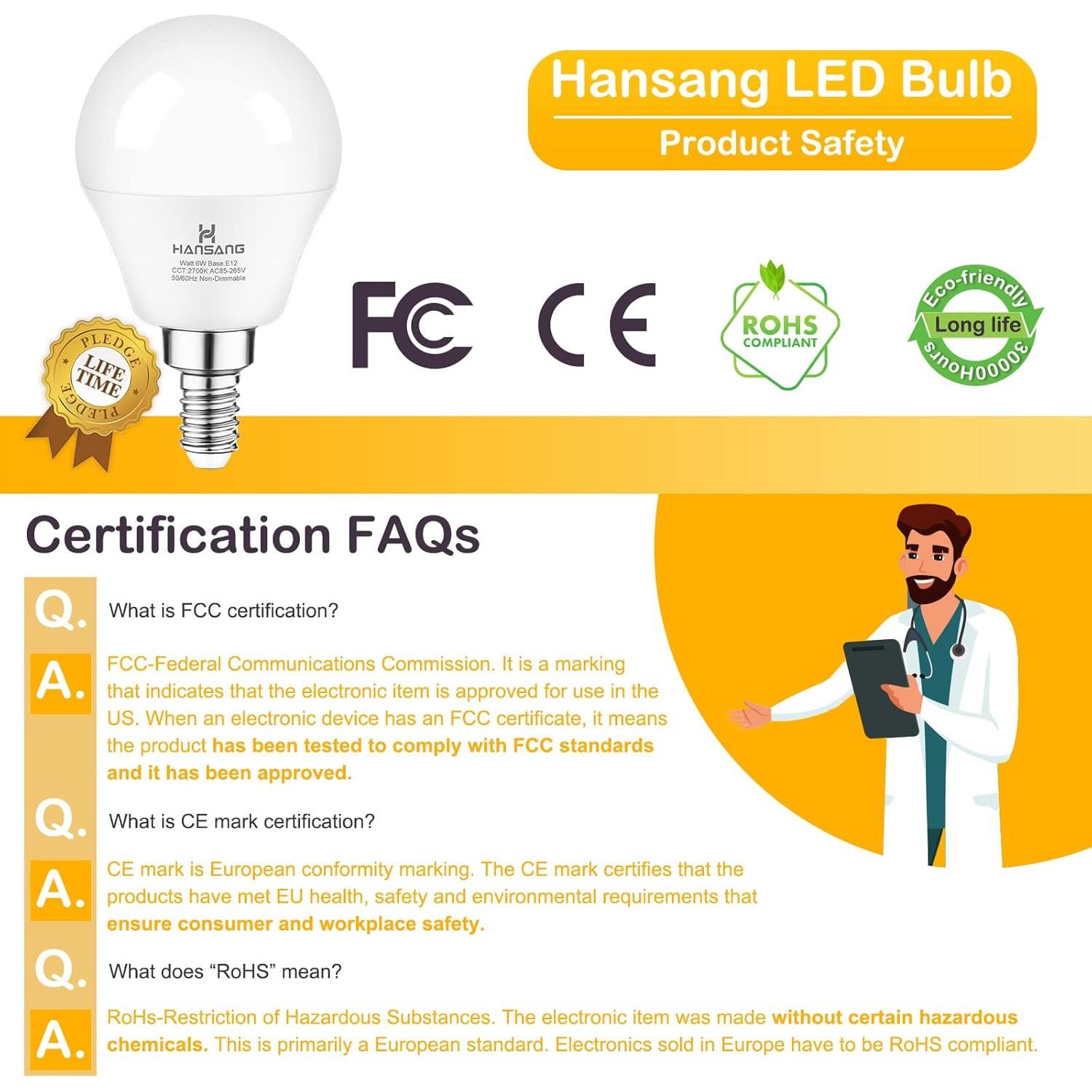 Bombillas LED Hansang E12 6W 600LM Blanco Cálido 2700K