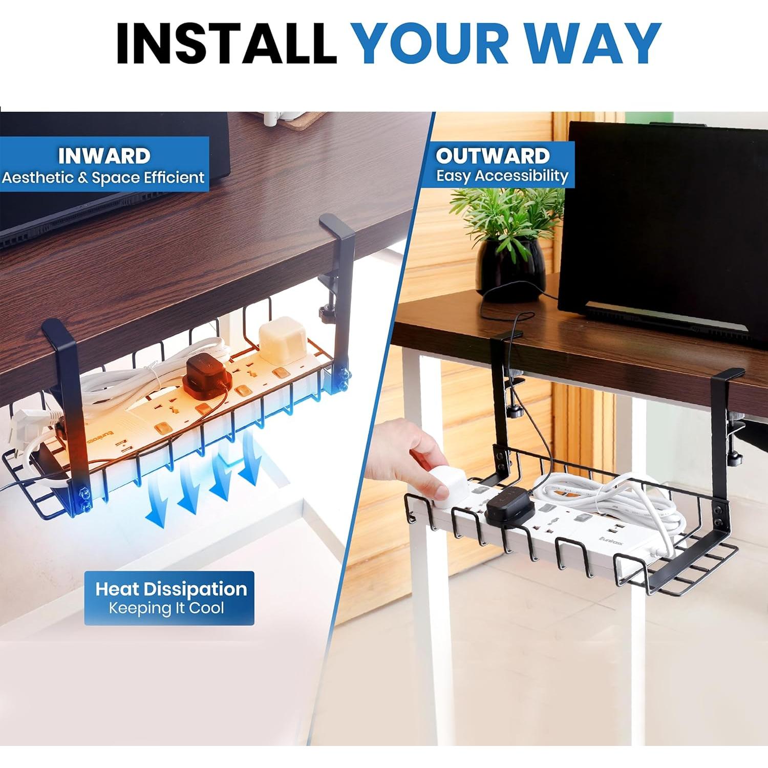 Bandeja organizadora de cables WTADAY 16x6 cm sin taladrar