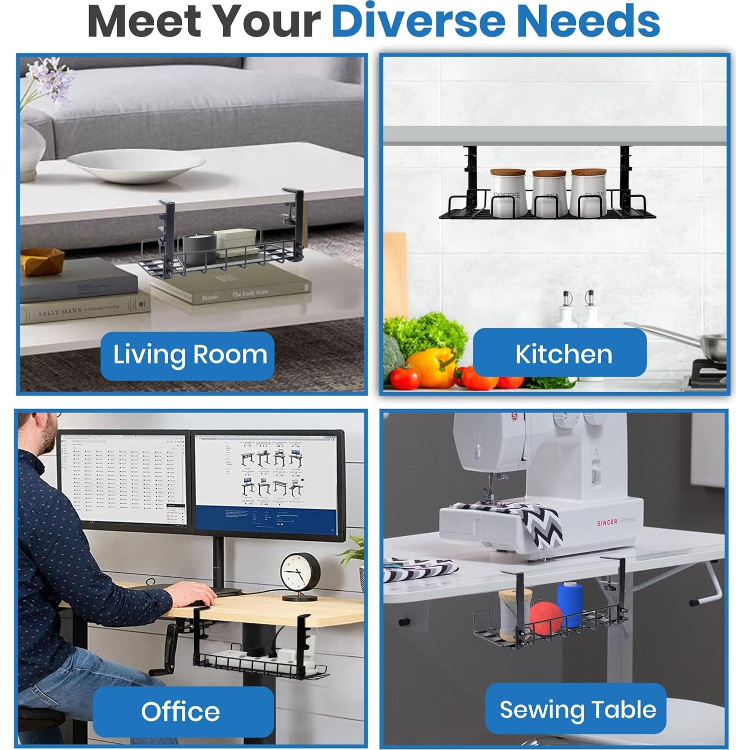 Bandeja organizadora de cables WTADAY 16x6 cm sin taladrar