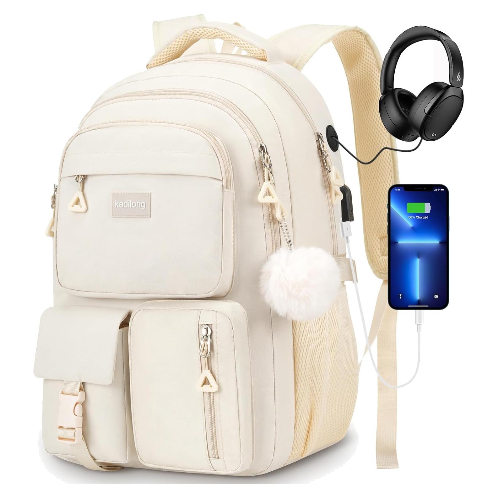 Mochila Escolar Kadilong Beige 45x31x17 cm para Chicas