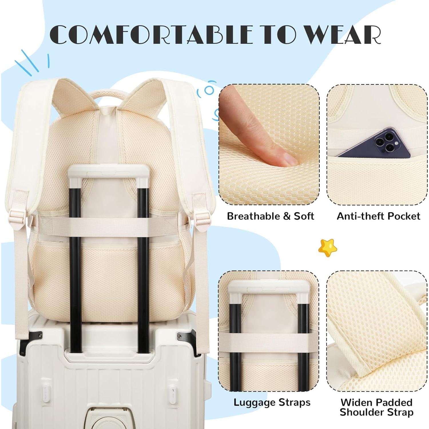 Mochila Escolar Kadilong Beige 45x31x17 cm para Chicas