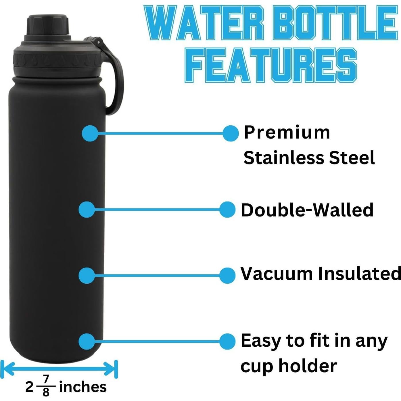 Botella de Agua Decorvo 24 oz Acero Inoxidable Aislada Negra