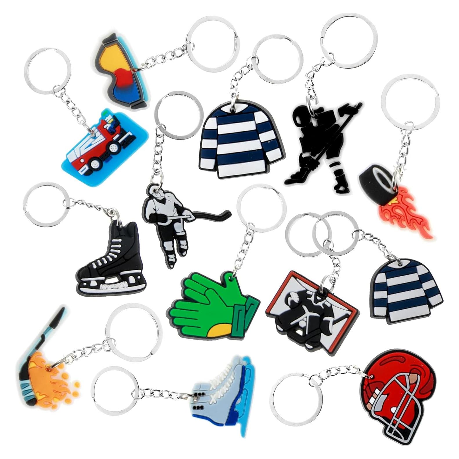 Paquete de 24 llaveros de fútbol PVC coloridos para fiestas