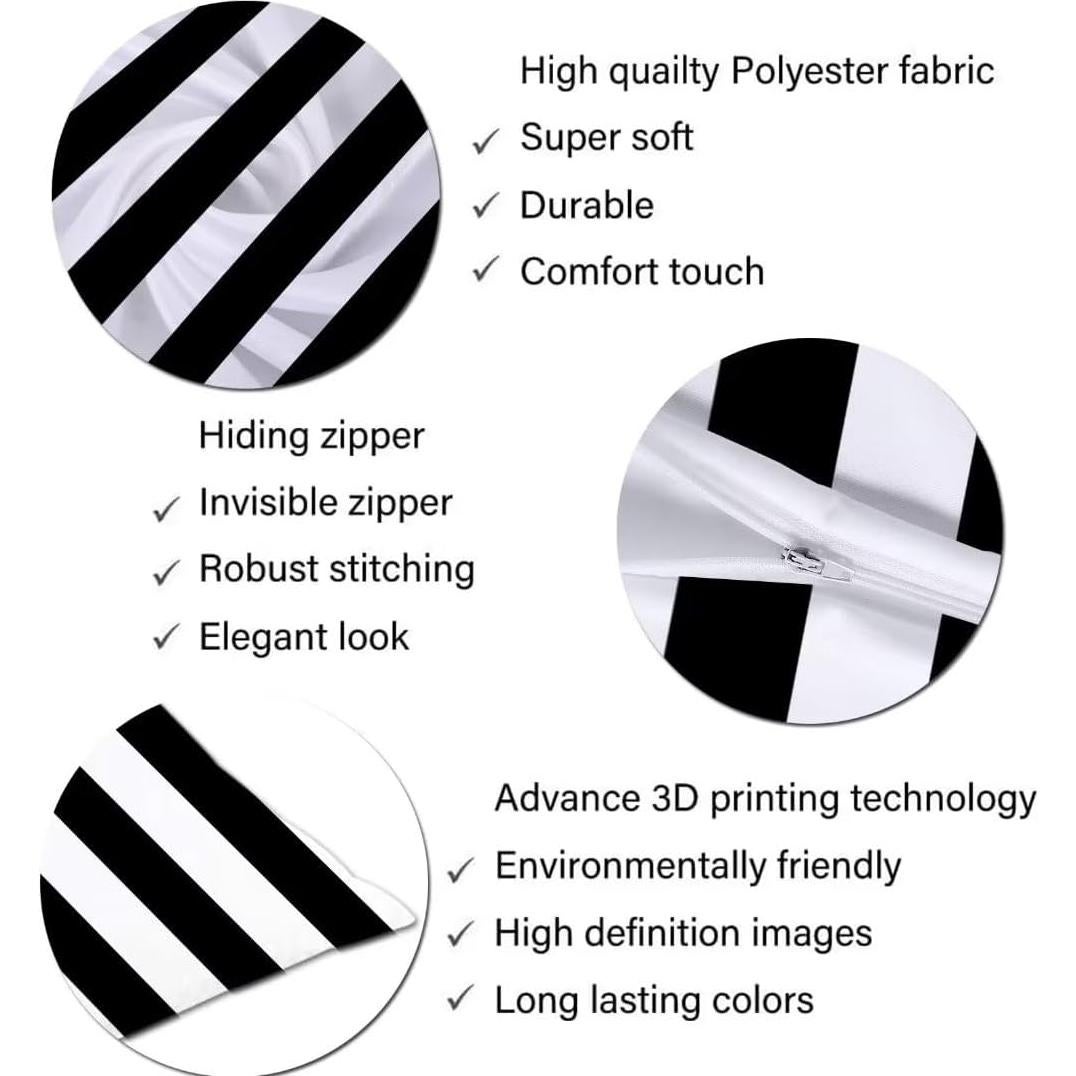 Funda de Almohada Larga TOKILIAR Rayas Blancas y Negras 51x137cm