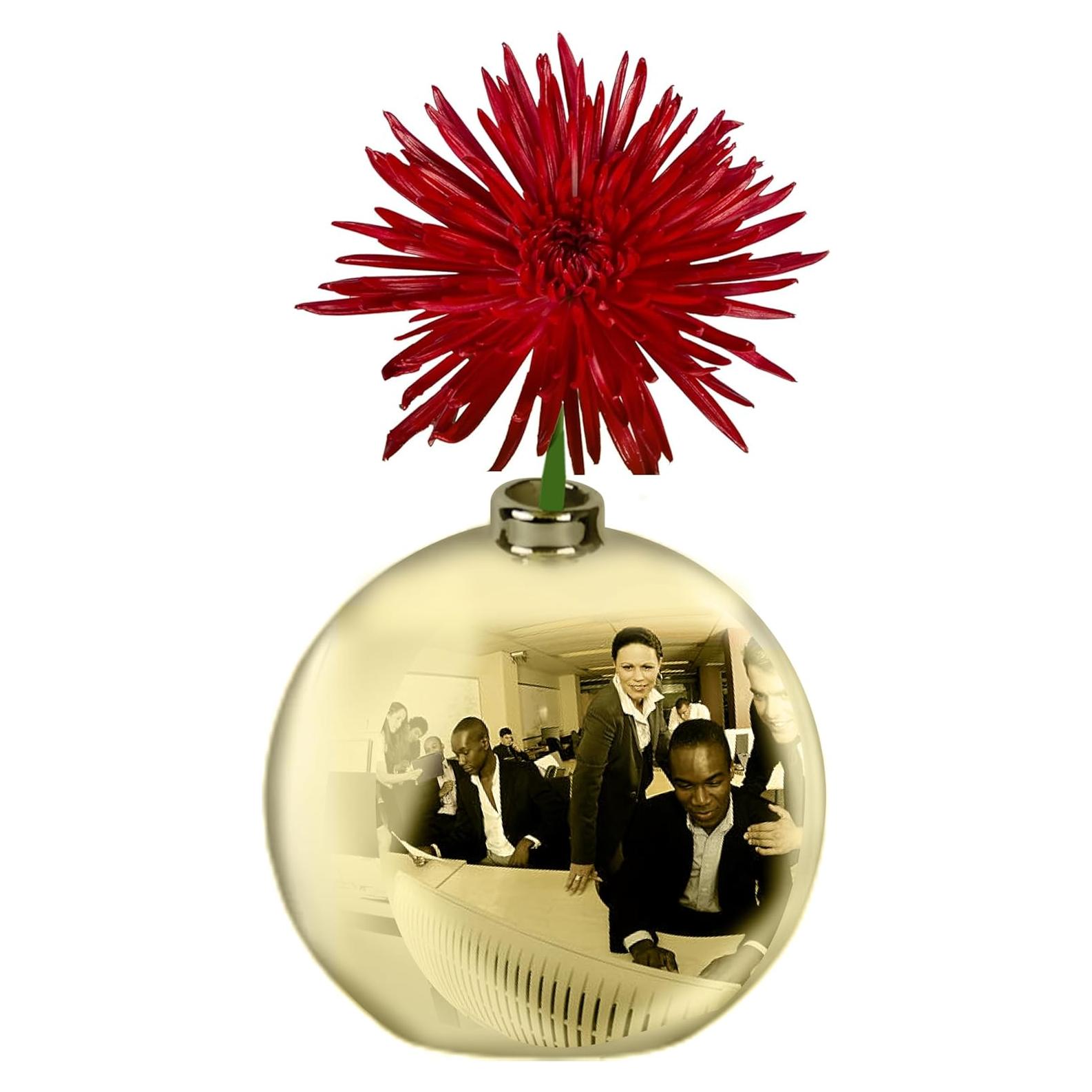 Jarrón Espejo Convexo Skywin 10.16 cm Oro con Flor