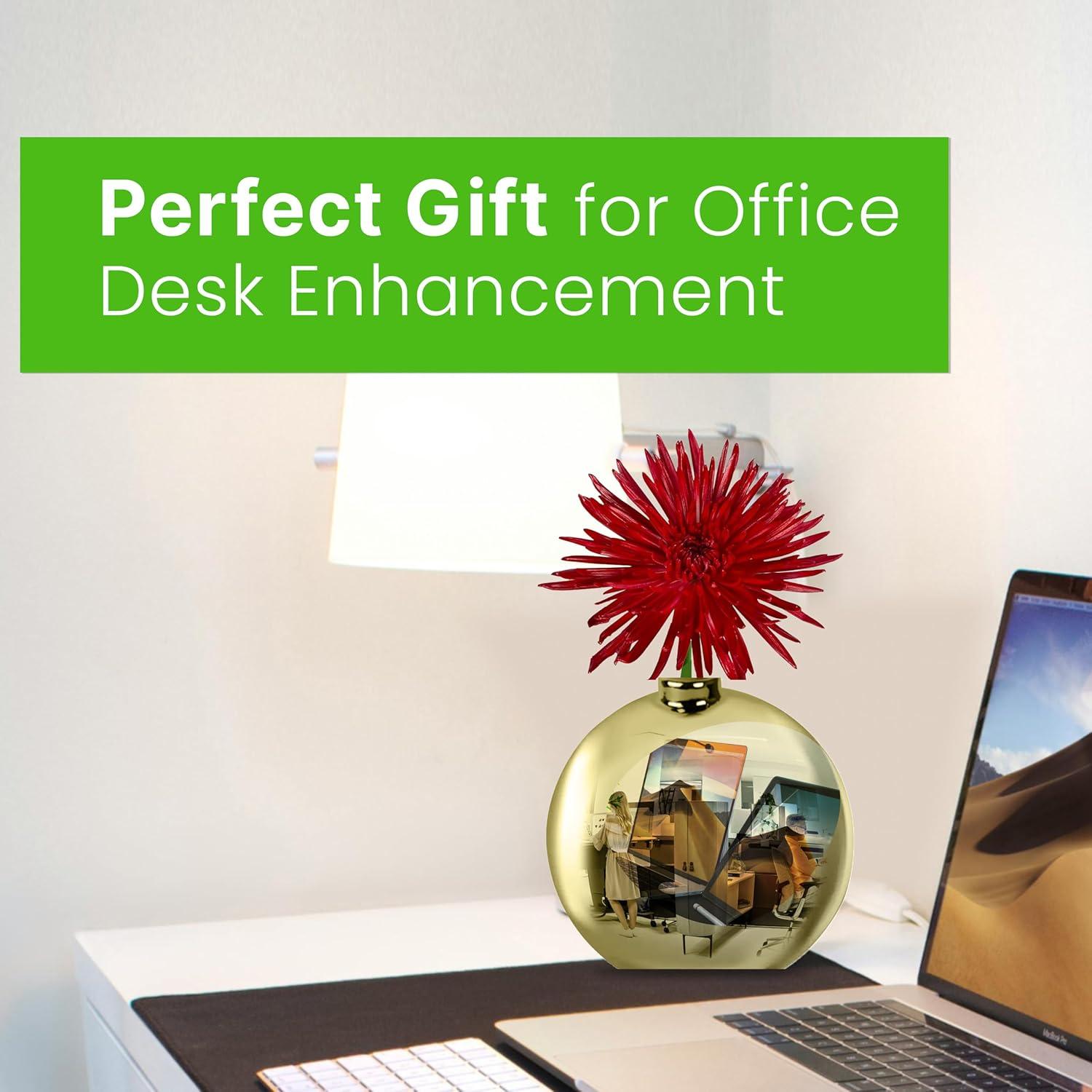 Jarrón Espejo Convexo Skywin 10.16 cm Oro con Flor