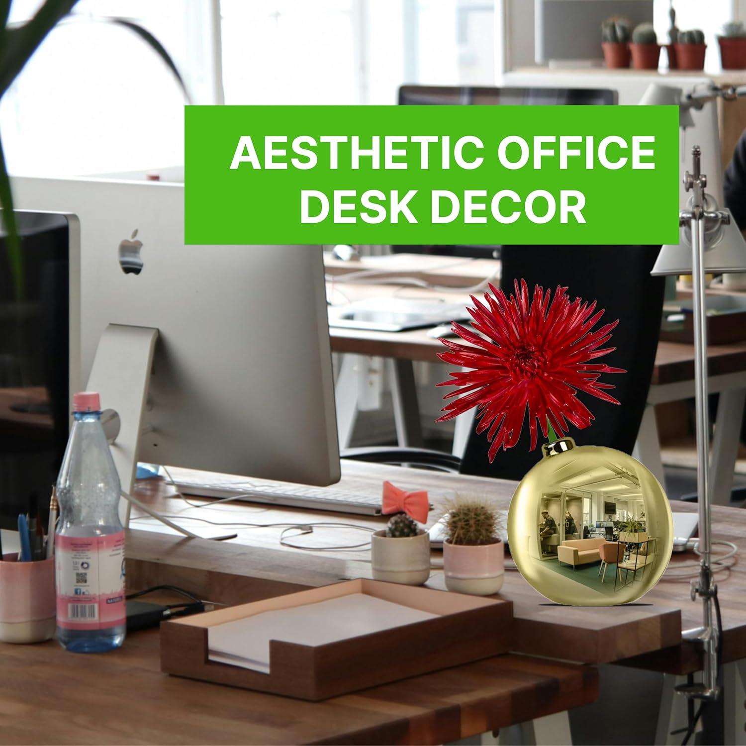 Jarrón Espejo Convexo Skywin 10.16 cm Oro con Flor