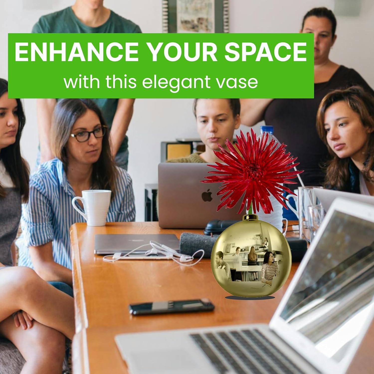 Jarrón Espejo Convexo Skywin 10.16 cm Oro con Flor