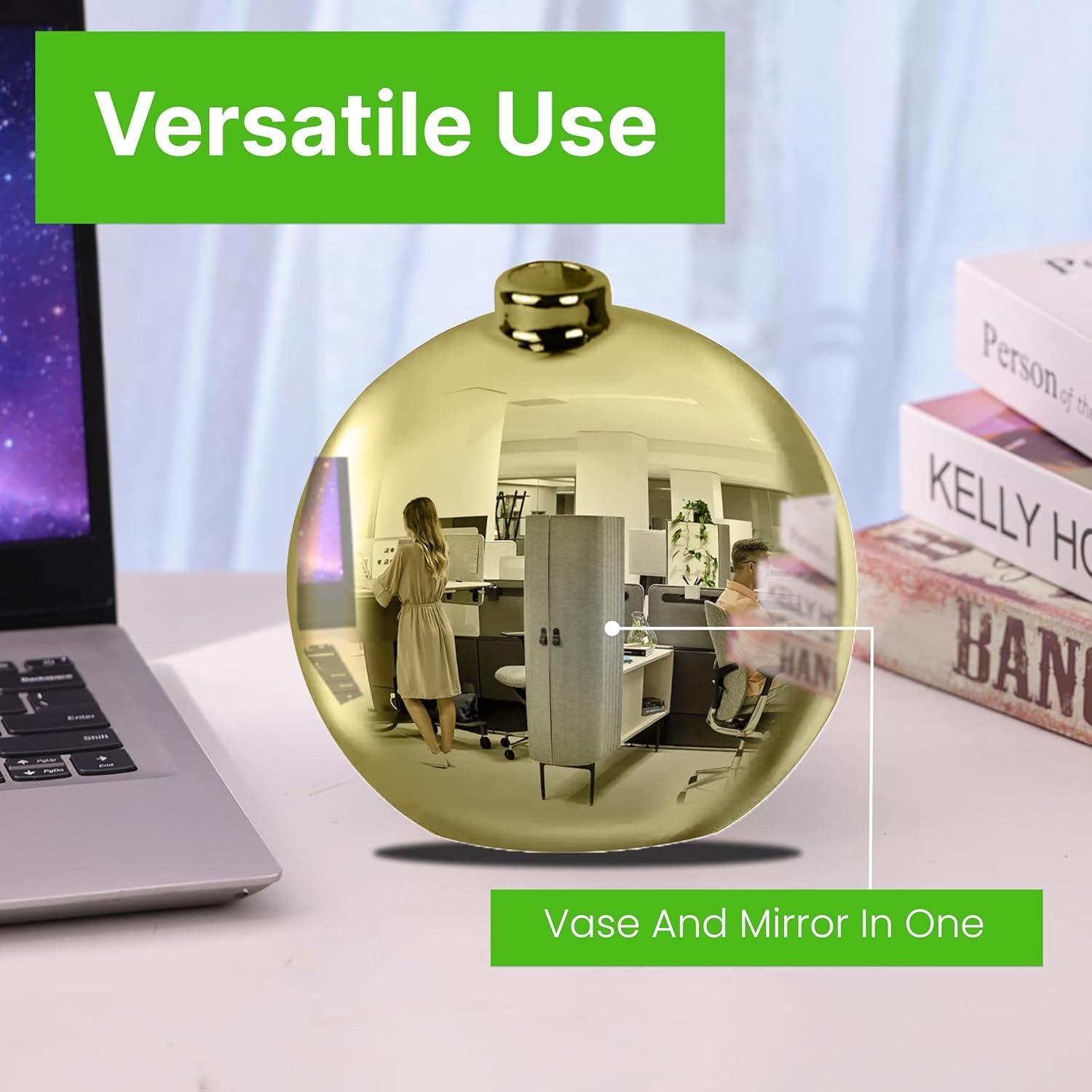 Jarrón Espejo Convexo Skywin 10.16 cm Oro con Flor