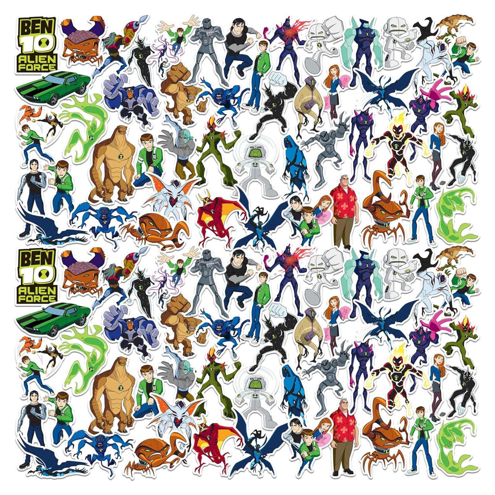 Paquete de 200 Calcomanías de Vinilo Ben 10 Fuerza Alienígena