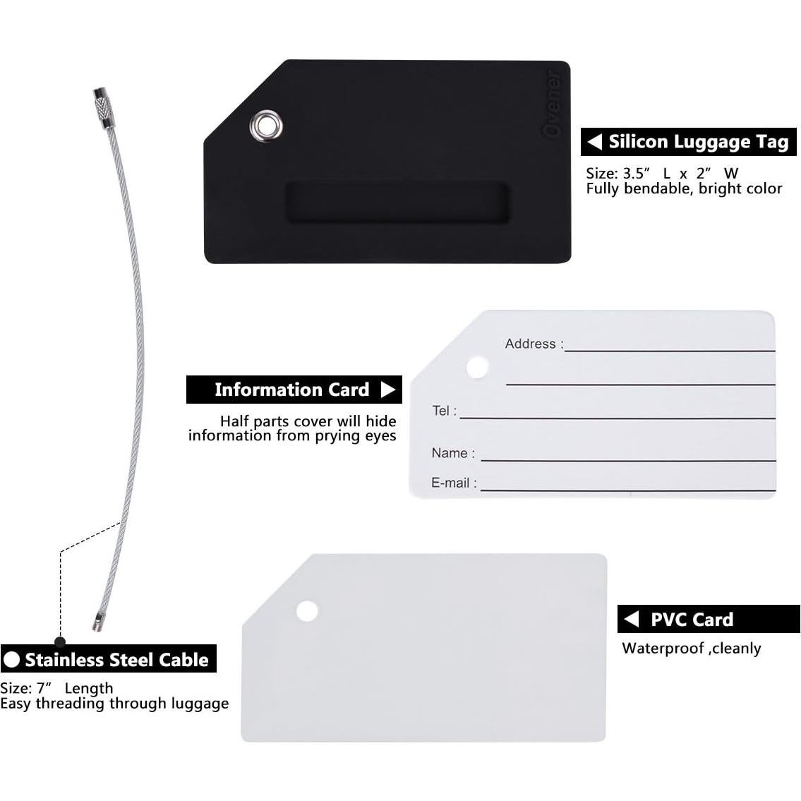 5 Etiquetas de Equipaje de Silicona Ovener con Tarjeta Identificación