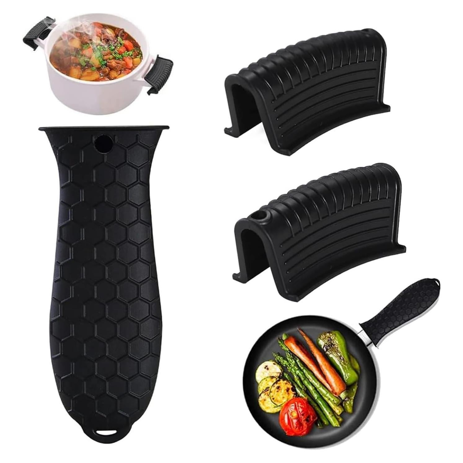 3 Pack Silicone Hot Handle Holders Cover, Assist Pan Handle Sleeve Pot,Non-Slip Pot Holder Sleeve,Frying Pan Casserole Oven Tray Baking Sheets Casserole Cookware(Black)