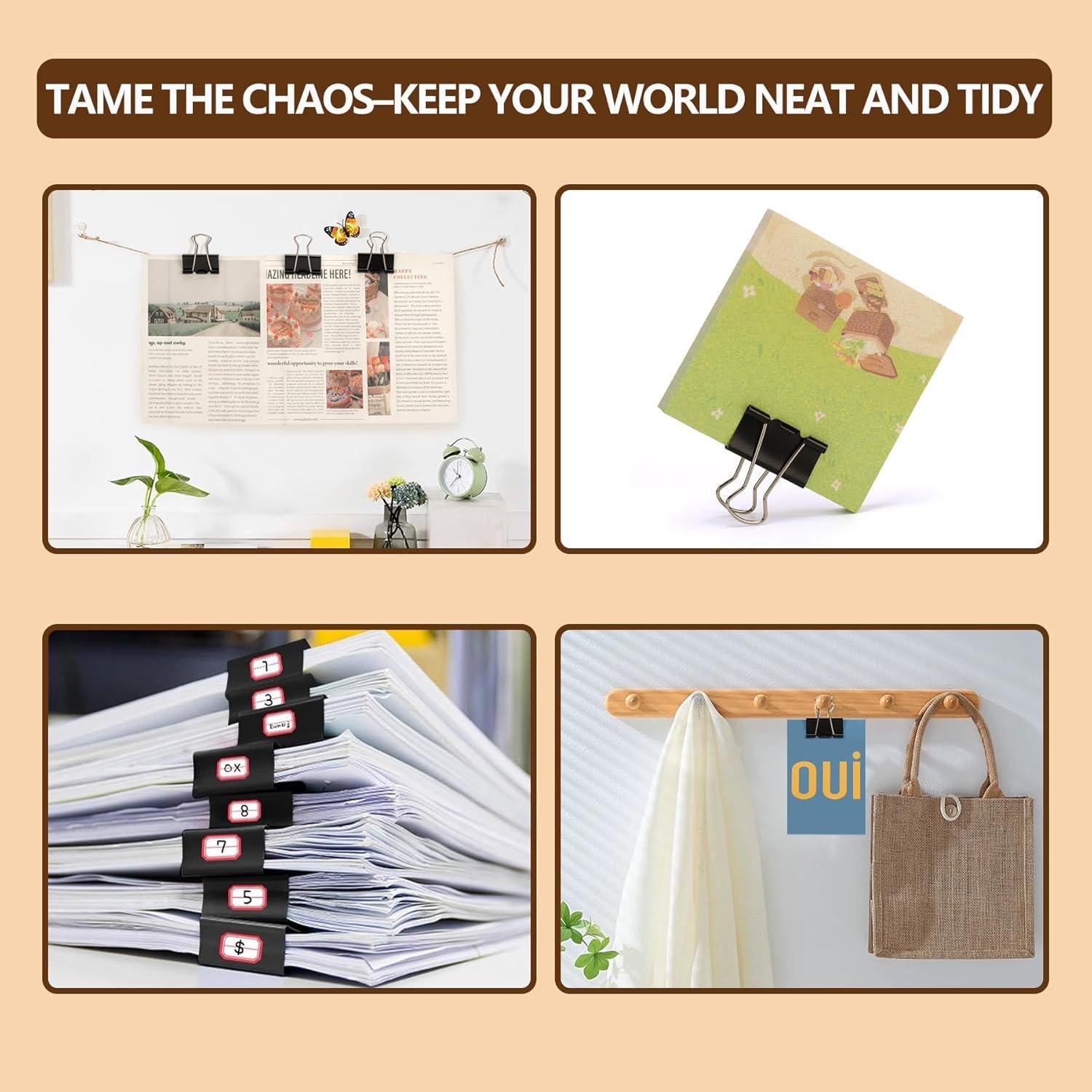 Clip de Binder Mediano Qimailer Negro 24 Pcs 32mm Oficina