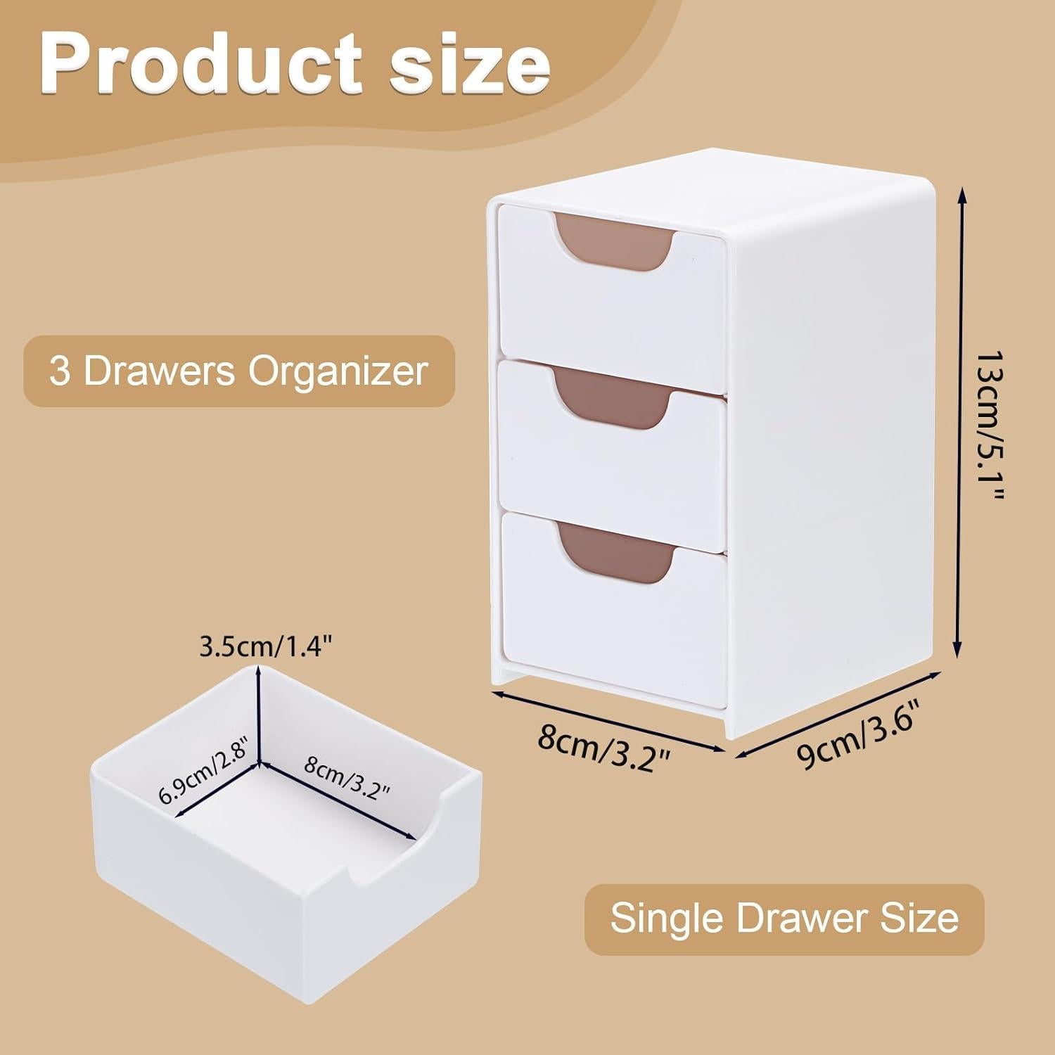 Organizador de Escritorio Acrílico BTSKY 3 Cajones Blanco 8x9x13cm