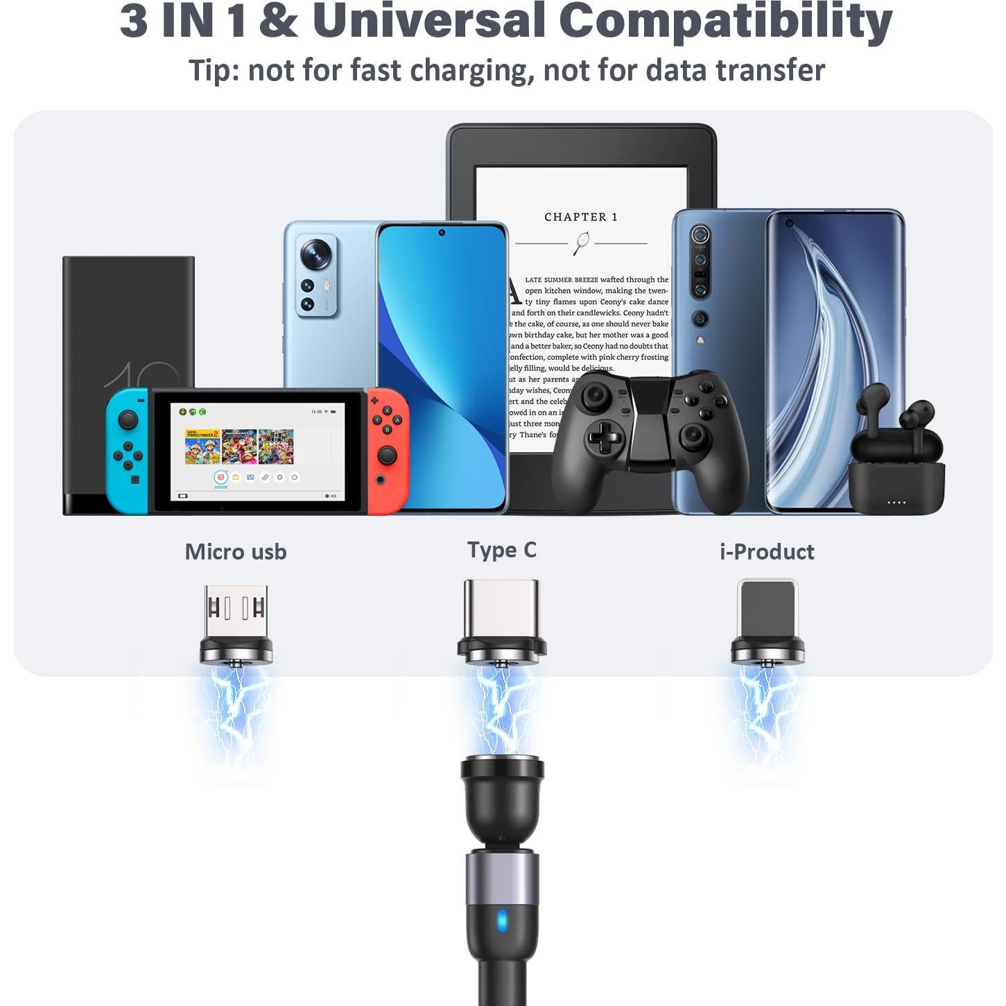 Cable de Carga Magnético 4 en 1 Aripps 1-3m Nylon Trenzado