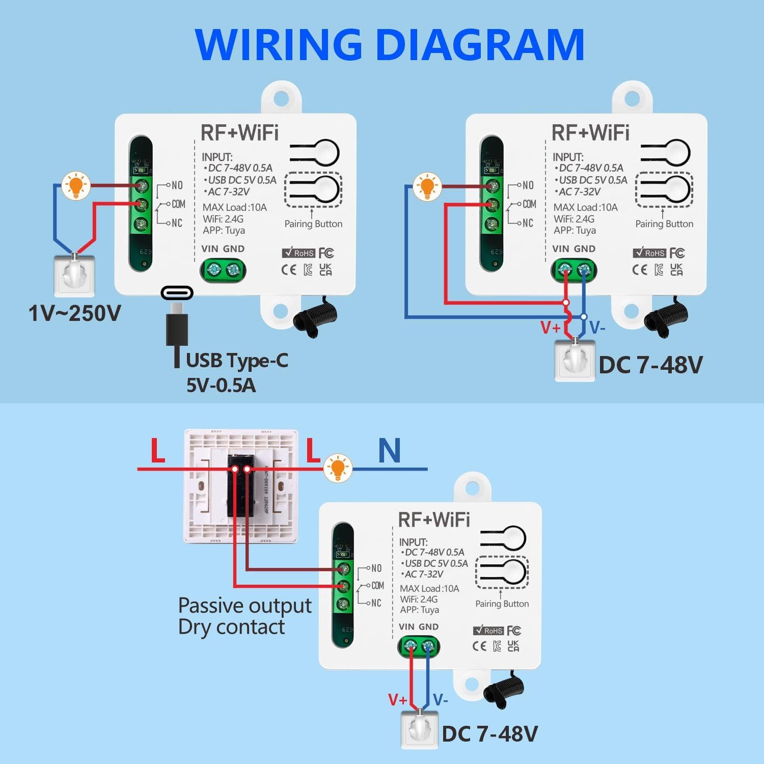 Interruptor Inteligente WiFi DieseRC TY-1CH 1 Canal con Control Remoto