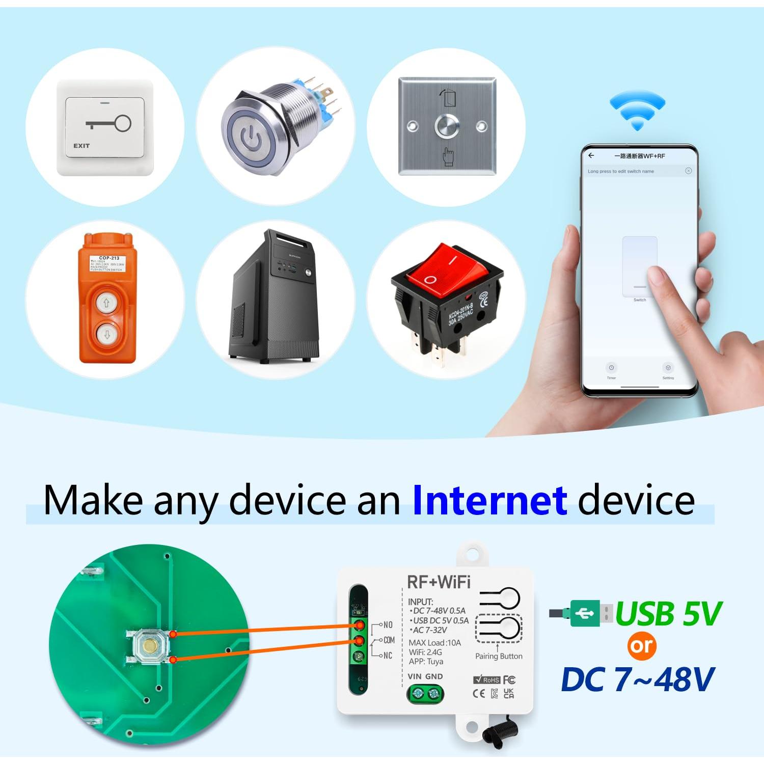 Interruptor Inteligente WiFi DieseRC TY-1CH 1 Canal con Control Remoto